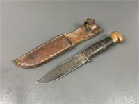 WWII USN Fighting Knife & Sheath *Wood Butt