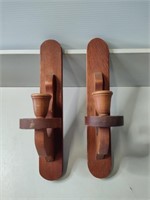 Pair Wood Wall Sconces