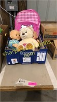 Hello Kitty back pack, dolls, bear