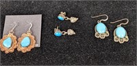 Three Turquoise & Metal Earring Sets