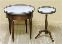 Louis XVI Style Marble Top Walnut Tables.