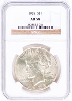 Coin 1935 Peace Silver Dollar NGC AU58