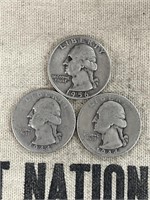 THREE Quarters 25c Coins 90% Silver 1944 & 1956