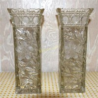 2 Rectangular Press Cut Crystal Vases