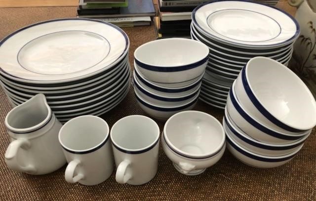 Brasserie Blue-Banded Porcelain Dinnerware Set