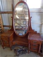 Oak dresser with oval mirror