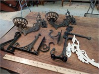 Early Wrought Iron Oil Lamp Holders, Hooks