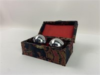 Pair of Chinese Baoding / Meditation Balls w Case