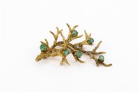 14K GOLD AND EMERALD BROOCH