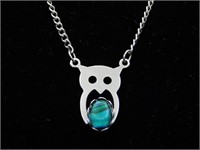 ABALONE STONE OWL PENDANT NECKLACE ROCK STONE LAPI