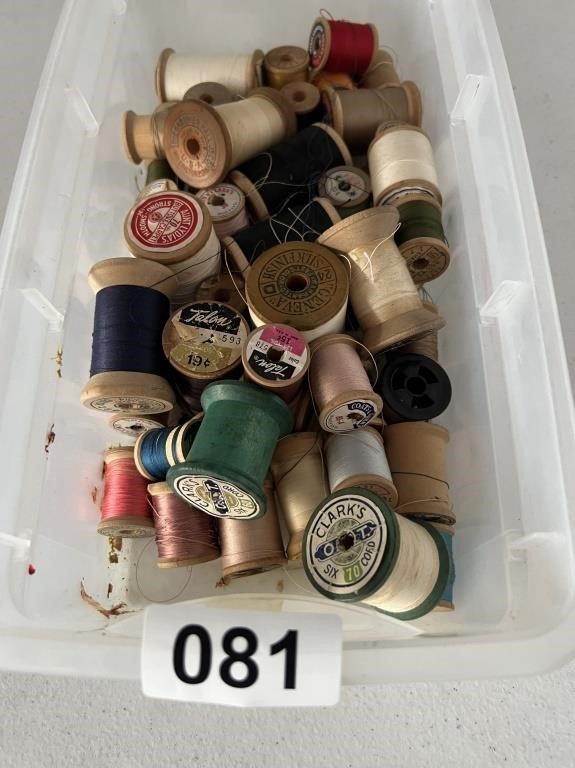 Box of Vintage Wooden Thread Spools U232