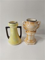 2 Vintage Odd Czeckslavakian Ceramic Vases U13C