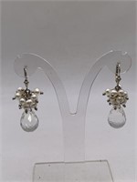 STERLING SILVER ,PEARL & QUARTZ PIERCED EARRINGS