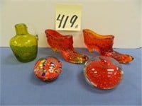 (2) Paper Weights, Crackle Glass Piece &