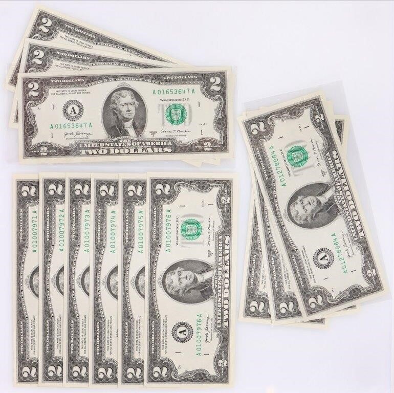 USA LIBERTY & $2 DOLLAR NOTES - LOT OF 13