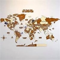 3D Wooden World Map, Multilayered Travel Wall M