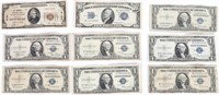 ASSORTED VINTAGE U.S. BANKNOTES SOME W/ ERRORS-(9)