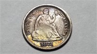 1871 S Seated Liberty Half Dime Rare Date