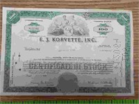 EJ korvette stock certificate