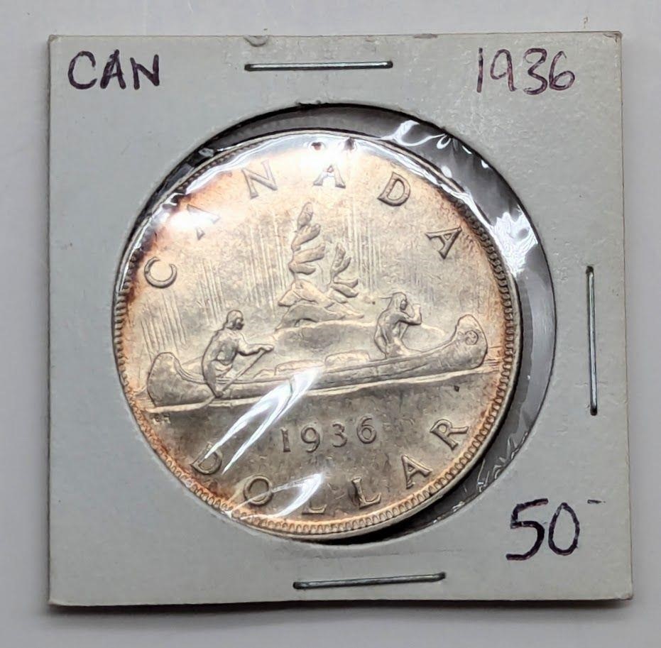 1936 Canadian Silver Dollar Coin