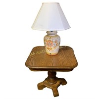 Ceramic floral painted Table Lamp and Oak