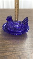 Vintage Mosser Cobalt Blue Hen on nest candy dish