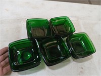 15 square green glass bowls