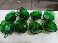 17 square green glass cups