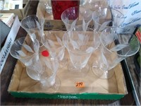 8 Etched glasses,1 small has chip