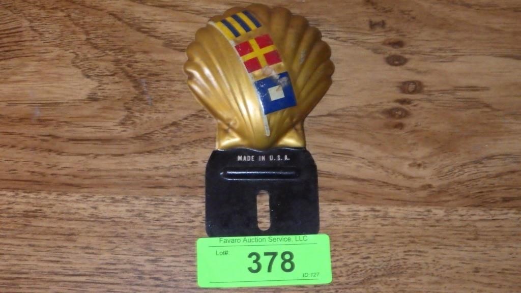 VINTAGE SHELL LICENSE PLATE TOPPER