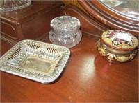 Crystal & Enameled Dresser Jars & Silver Plated Re