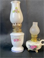 2 Floral Porcelain Oil Lamps