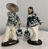 Vintage Glazed Ceramic Art Deco Asian couple