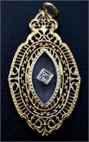 Ladies Solid 14 Kt Gold Vintage Diamond Pendant