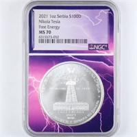 2021 Silver 1oz Nikola Tesla NGC MS70