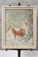 Signed GW Campbell Sleigh Ride Painting