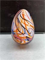 Multi Colored Swirled Glass Egg Paperweight