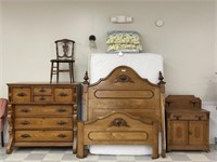 4 Piece Ash & Walnut Antique Bedroom Set