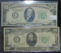 1934-C $10 Federal Reserve Note. 1934-A $20 FRN