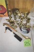 Brass items, brushes