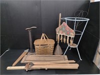 Vintage Drying Racks, Picnic Basket, Shoe Anvil An