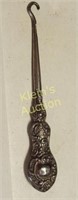 antique sterling button / lace hook puller 5"