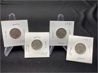 4 Buffalo Nickels 1930-1937 (carded)