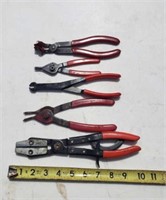Snap ring pliers, sparkplug removers, hose clamp