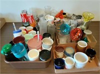 Assorted glassware, mugs, plastic cups,