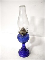 VTG Cobalt Blue Kerosene Lamp w/ Hurricane Glass