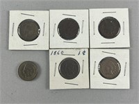 (6) Indian Head Cents- 1859, 60, 62, 63, 64, 65