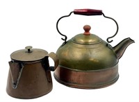 Vtg. Two-Tone Copper and Brass Tea Kettle & Small