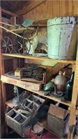3 shelf lots of antique items, a small