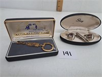 12Kt Gold Filled Key Ring with Cuff Links Tie Bar